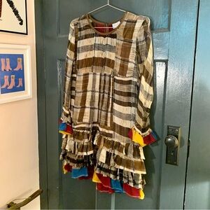 Plenty patchwork ruffle silk mini dress